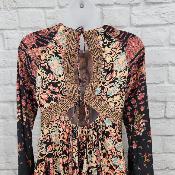 Free People Black Multi Boho Bell Sleeve Stevie Tunic Mini Dress Extra Small - Picture 8 of 16